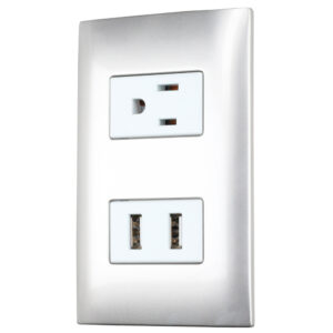 Placa 1 contacto 1 USB doble 1/3, línea Americana, color plata Surtek